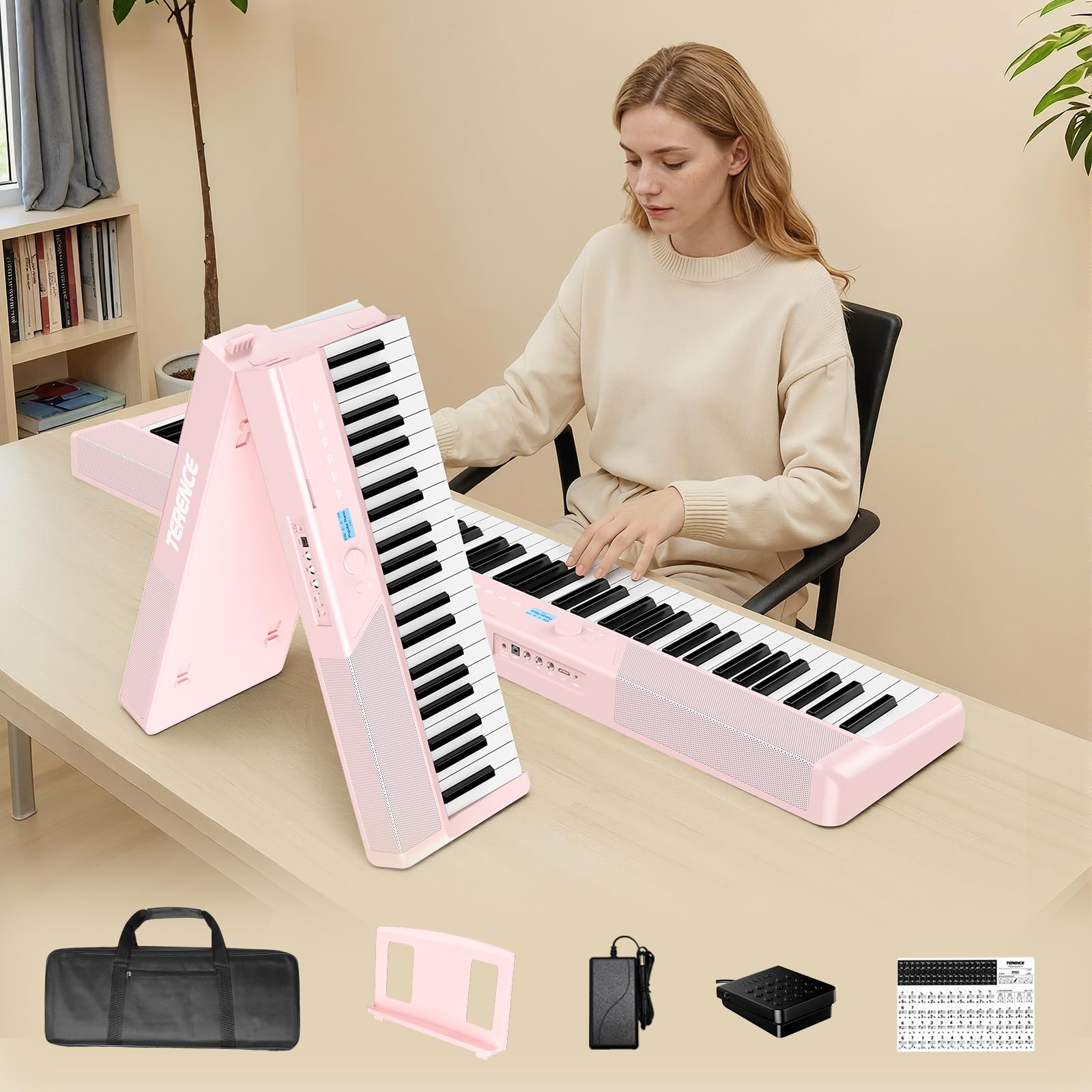 楽器 Terence V50 Terence V50 Electronic Piano White Folding Digital Piano Keyboard